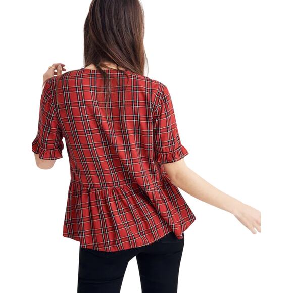 NWT MADEWELL Women’s Studio Ruffle-Hem top Red Clanton Plaid medium - Picture 3 of 6
